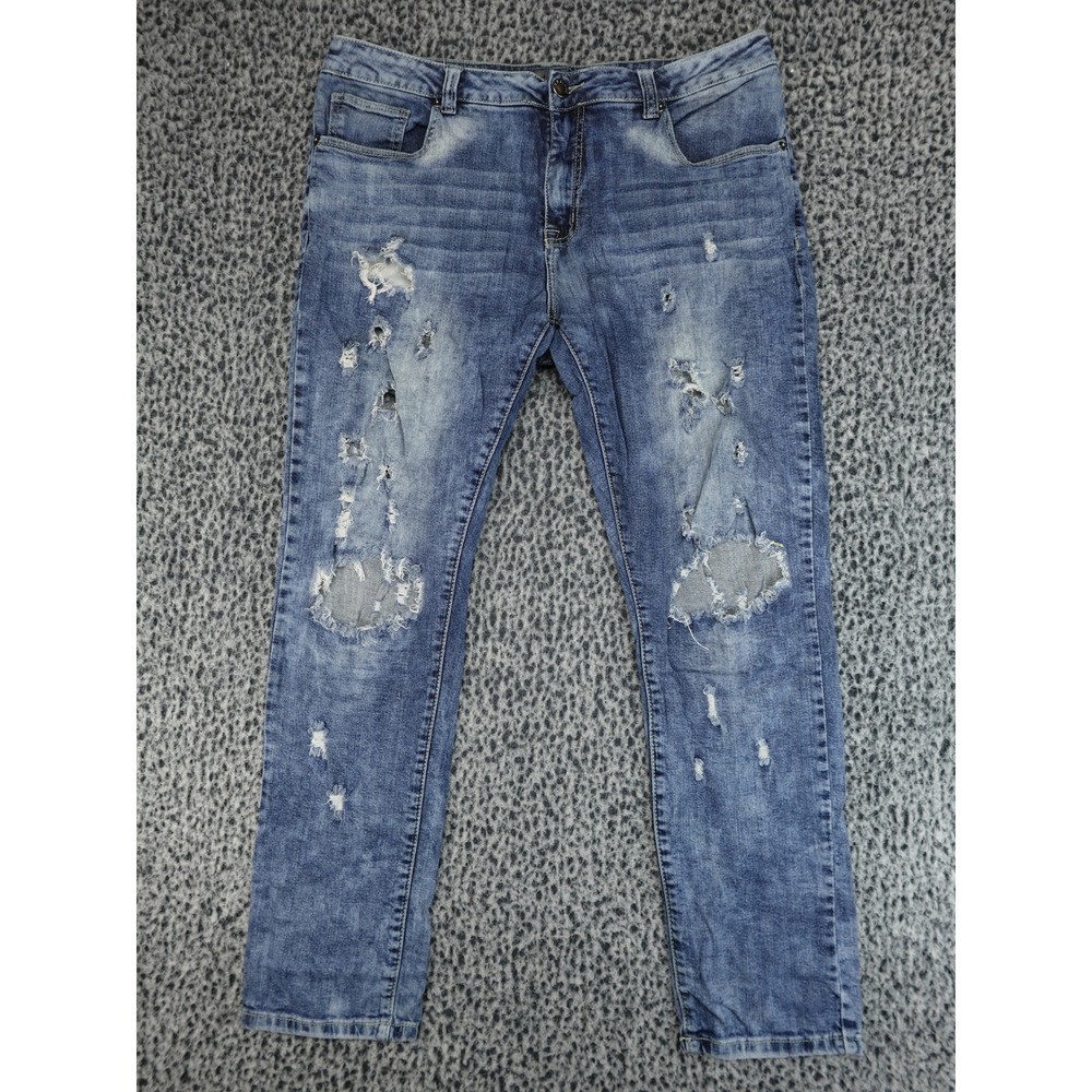 J Black Distressed Jeans Mens 36 Blue Good Ripped Slim Fit Acid Wash Denim‎
